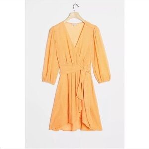 Anthropologie Celeste Orange Wrap Mini Dress V Neck Puff Sleeve M NWT